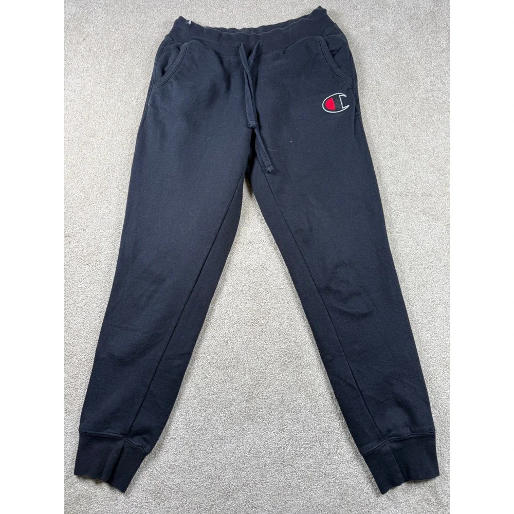 Champion Mens Joggers Black Fleece Sweatpants Large Logo Size Medium